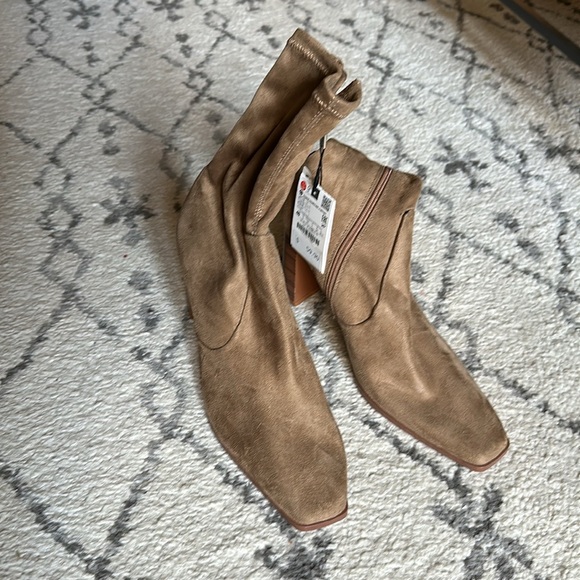 NWT Zara taupe faux suede 3.5” heel socks ankle booties. - Picture 2 of 3